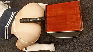 I’m a petite teen riding a huge black dildo with my tight pussy gripping hard