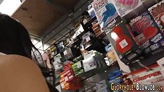 This chick gives an intense gloryhole suck to a huge rod