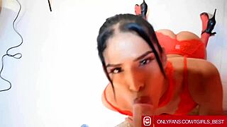 Teen shemale sucks and fucks big white cock