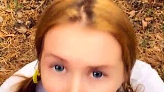 Wow! Horny Teen 18+ Gives Public Blowjob and Plays with Cum!