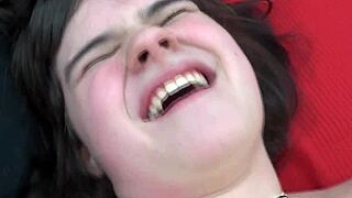 fat super horny babe fuck stranger extremely hard to cum on her ass