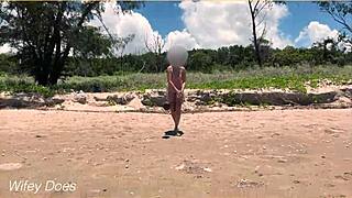 Exhibitionist Wife Flashes Pussy During Nude Football On Public Beach