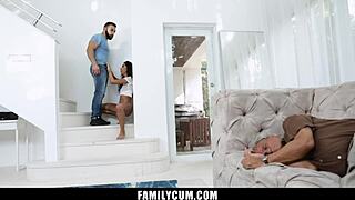 Stepbro Slams Latina Stepsis Hard While Stepdad Naps in Taboo Scene.
