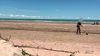 Exhibitionist Wife Flashes Pussy During Nude Football On Public Beach