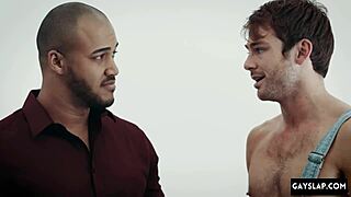 Hot Black Bodybuilder Sucks French European Muscular Cock Harder