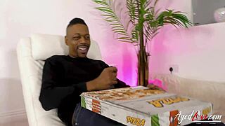 horny blonde niki receives pizza delivery