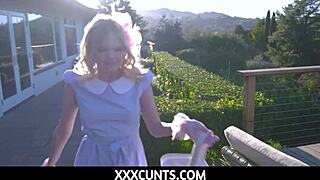 Petite blonde teen gets fucked by stepbrother outdoors