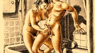 vintage retro cartoon anime hentai erotic illustration from antique times