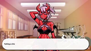 succubus gives blowjob in lewd gym on first day