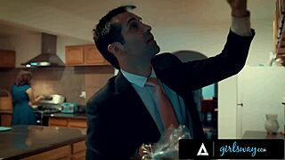 Lonely woman at couple dinner cheats with husband's boss wife angela white in a reality scenario