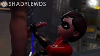 Helen parr gives rooftop handjob in 3d