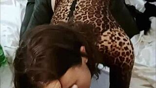 French amateur in heels licks balls and rims ass