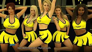 Is she watching or joining the cheer routine?