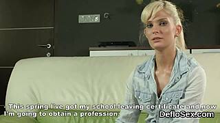 a young teen rubs her slim slit until climaxing in close up