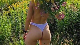 anna mole walks in nature with small tits exposed