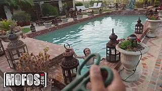 Stunning brunette karla kush rides a thick dick in pov inside her outdoors pool