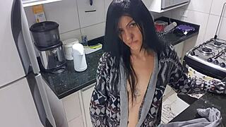 Latina With Big Tits And Ass Masturbates In Kitchen