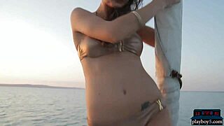 Sexy Brunette Model Strips Fully In Playboy Tease Session