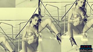 Sexy Brunette Model Strips Fully In Playboy Tease Session