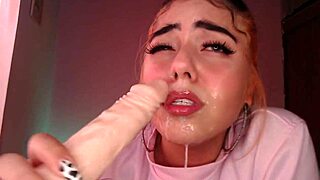 Egirl drools over cock in wild ahegao blowjob