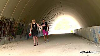 Blonde busty bad girl fucks in tunnel