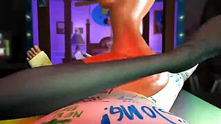 horny brunette deepthroats big cock in 3d cartoon?
