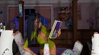 horny brunette deepthroats big cock in 3d cartoon?