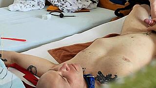 hogtied twink gets wild with rimjob and foot spanking fun