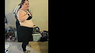 I Watch This BBW Brunette Tease And Rip Her Clothes While Dancing.