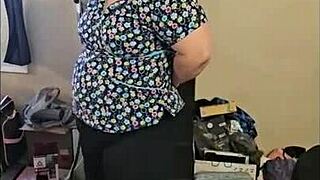 I Watch This BBW Brunette Tease And Rip Her Clothes While Dancing.