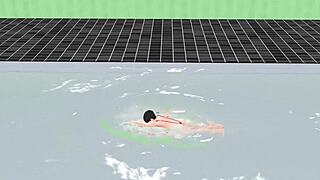 Anime Girl in Micro Bikini Swims and Has Nip Slip!