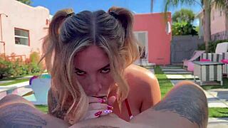 Blonde tatted big booby step sis on vacation! She asked for help, now she wants my cock in her!