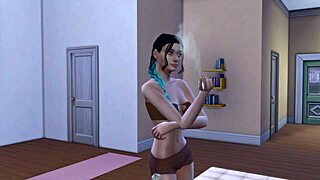 friends having fun in yoga class with big tits and shaved pussies