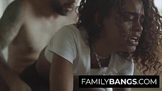 White Stepdad Cums on Black Stepdaughter Scarlit Scandal's Mouth