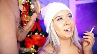 valentina gives blowjob while boyfriend smokes cigarette