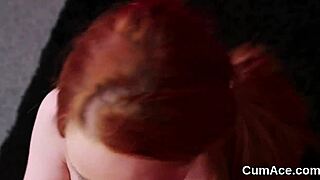 Flirty stunner gets facial bukkake cumshot