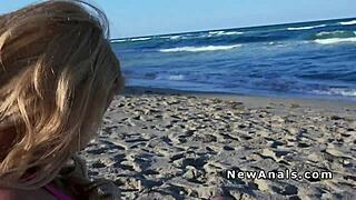 Blonde girlfriend in bikini gets anal fuck