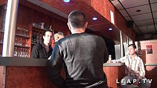 Young French brunette gets double penetration in night club