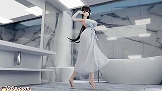 in azur lane, zhenhai performs a naked dance in 3d animation, tik tok style, pure mmd dance for adult fun.