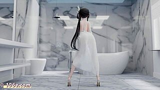 in azur lane, zhenhai performs a naked dance in 3d animation, tik tok style, pure mmd dance for adult fun.