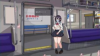 Intriguing train girl with big tits rides in hentai game