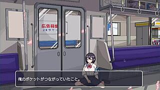 Intriguing train girl with big tits rides in hentai game