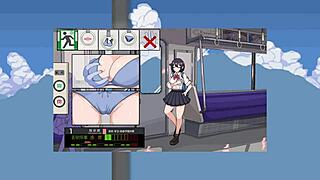 Intriguing train girl with big tits rides in hentai game