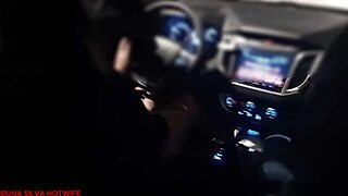 Brasileira Bruna Silva hotwife's first blowbang encounter with a bull, banging wet fake tits in amateur session.