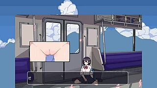 Intriguing train girl with big tits rides in hentai game