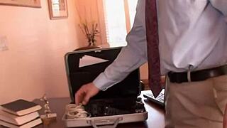 In this full movie, the exotic brunette babe pleasures her accountant with blowjob and pussy licking.