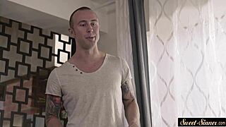 stepdaughter feels pleasure rubbing pussy while riding cock