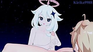 Paimon, Lumine, and Aether in Wild Genshin Impact Hentai Sex Scene