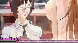 Sexy slut giving a handjob on public transport in the anime game