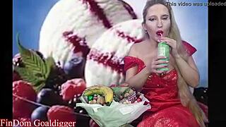 Food porn featuring financial domination with glasses